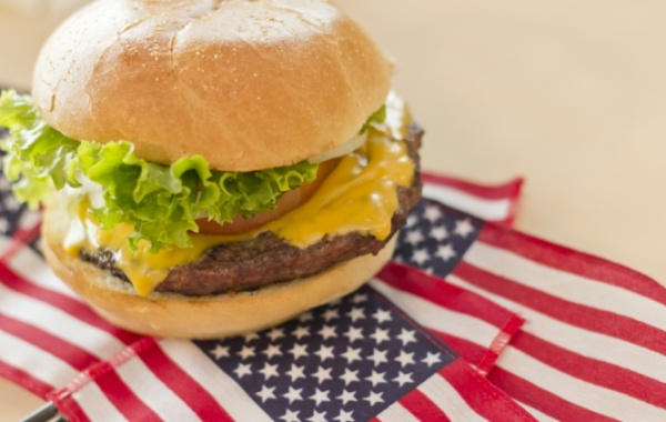 Vlajka USA a cheesburger
