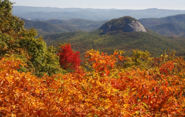 Hora Looking Glass Rock na podzim v Severní Karolíně vUSA.