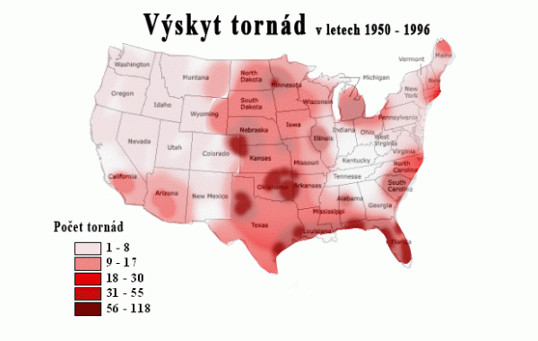 Mapa tornád v USA