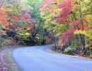 Nádherný barevný podzim u silnice Blue Ridge Parkway v severovýchodní oblasti USA